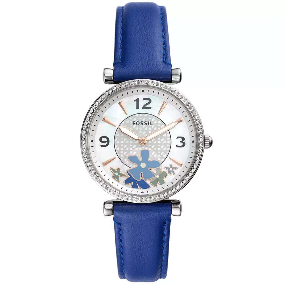 Fossil ES5188 Horloge Carlie staal-leder zilverkleurig-blauw 35 mm