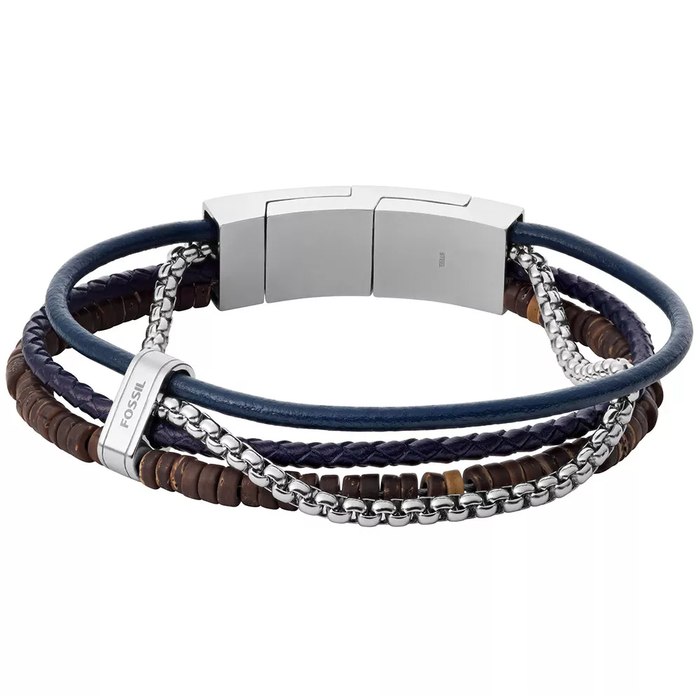 Fossil JF04084040 Armband Vintage Casual leder-staal blauw-bruin