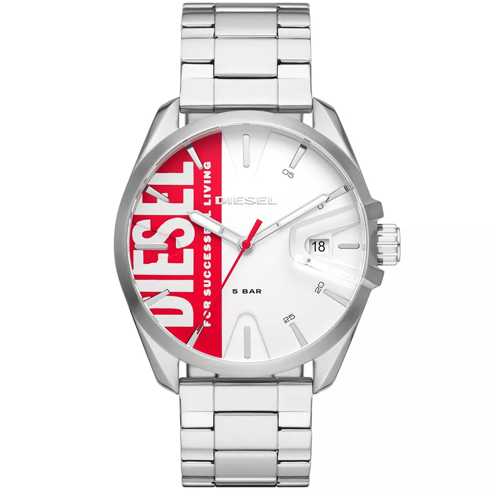 Diesel DZ1992 Horloge MS9 staal zilverkleurig-wit-rood 44 mm
