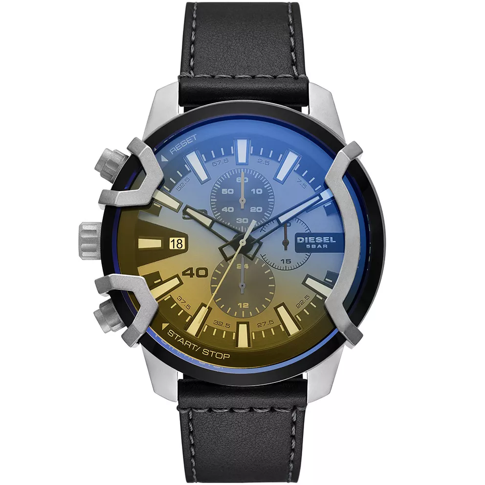 Diesel DZ4584 Horloge Griffed Chrono staal-leder zilverkleurig-zwart-multicolor 48 mm