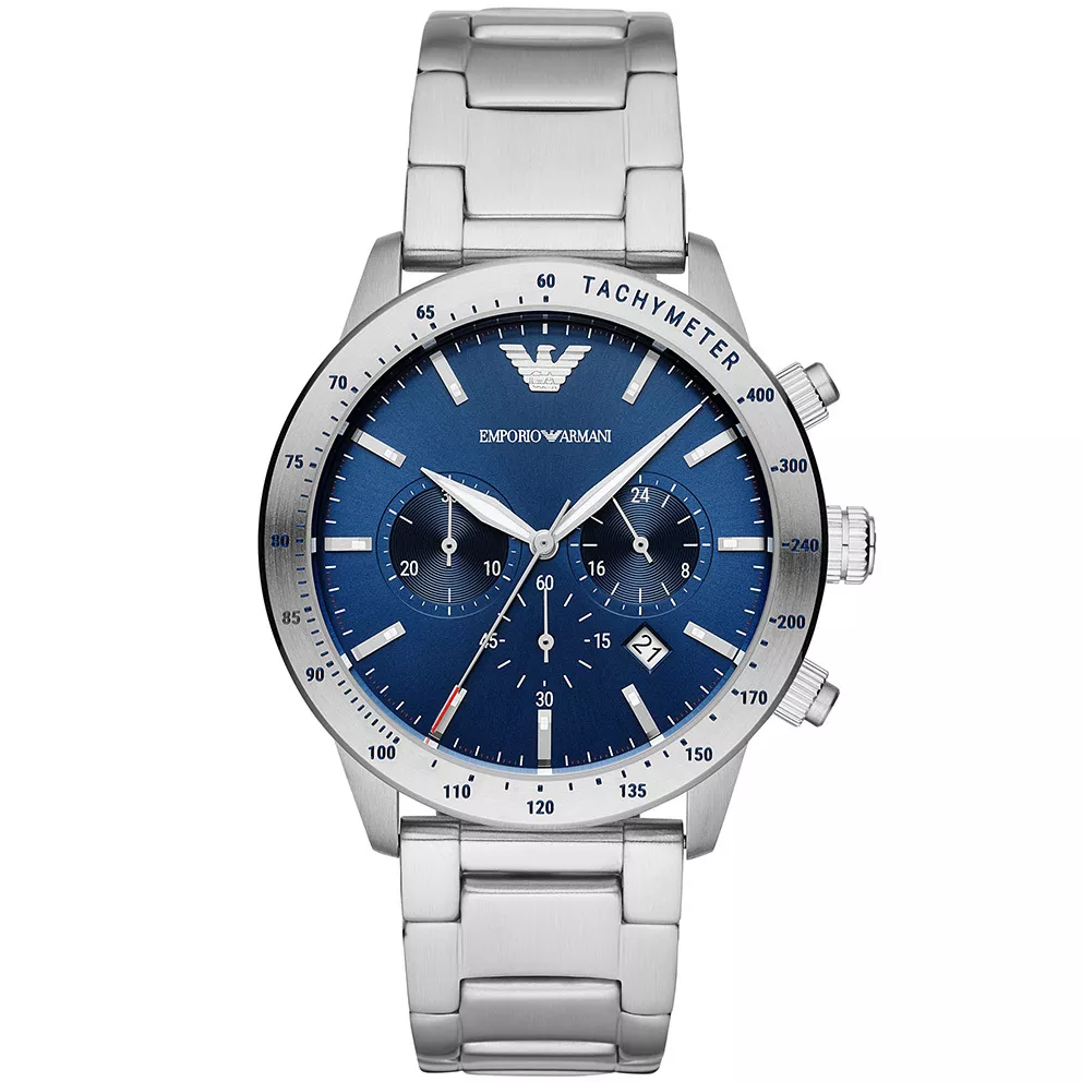 Emporio Armani AR11306 Horloge Mario Chrono zilverkleurig-blauw 43 mm
