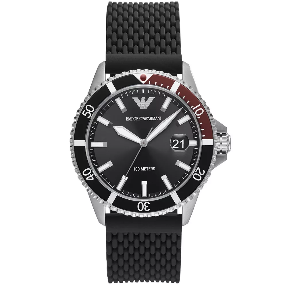 Emporio Armani AR11341 Horloge Diver staal zilverkleurig-zwart 43 mm