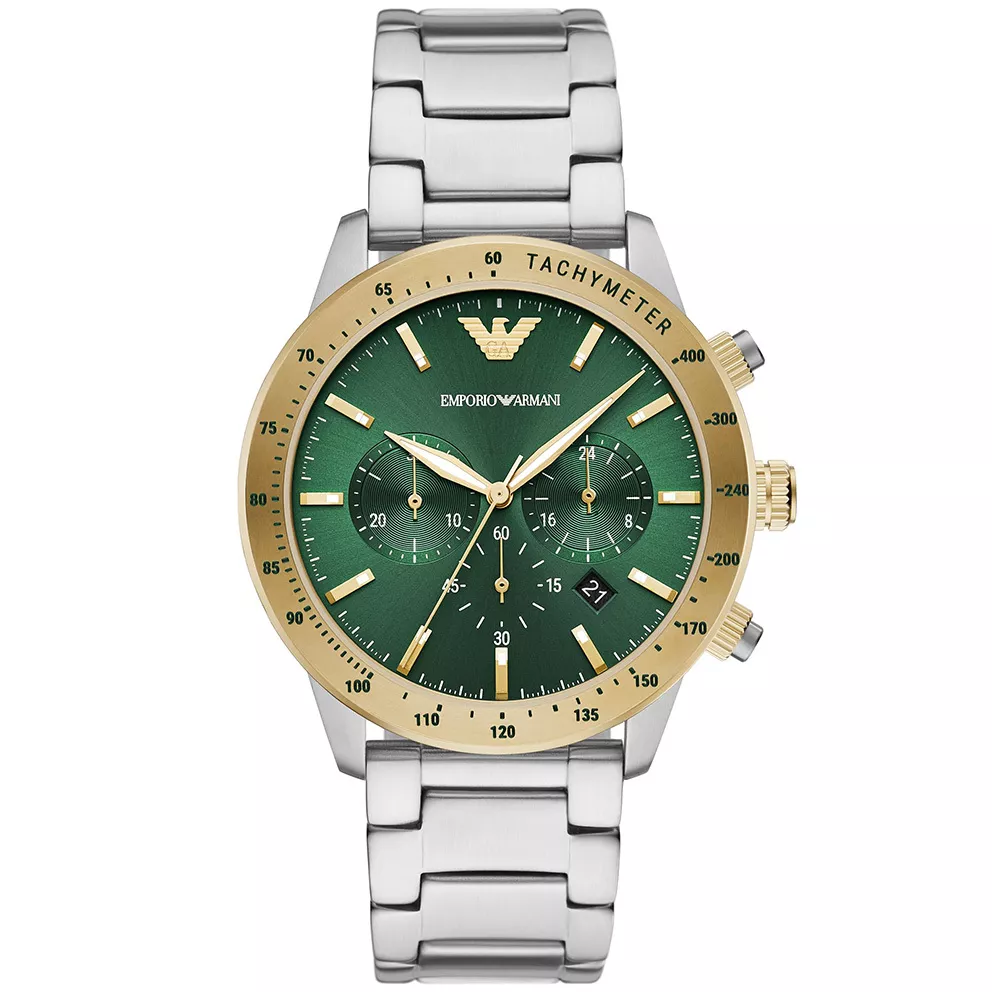 Emporio Armani AR11454 Horloge Mario Chrono zilverkleurig-goudkleurig-groen 43 mm
