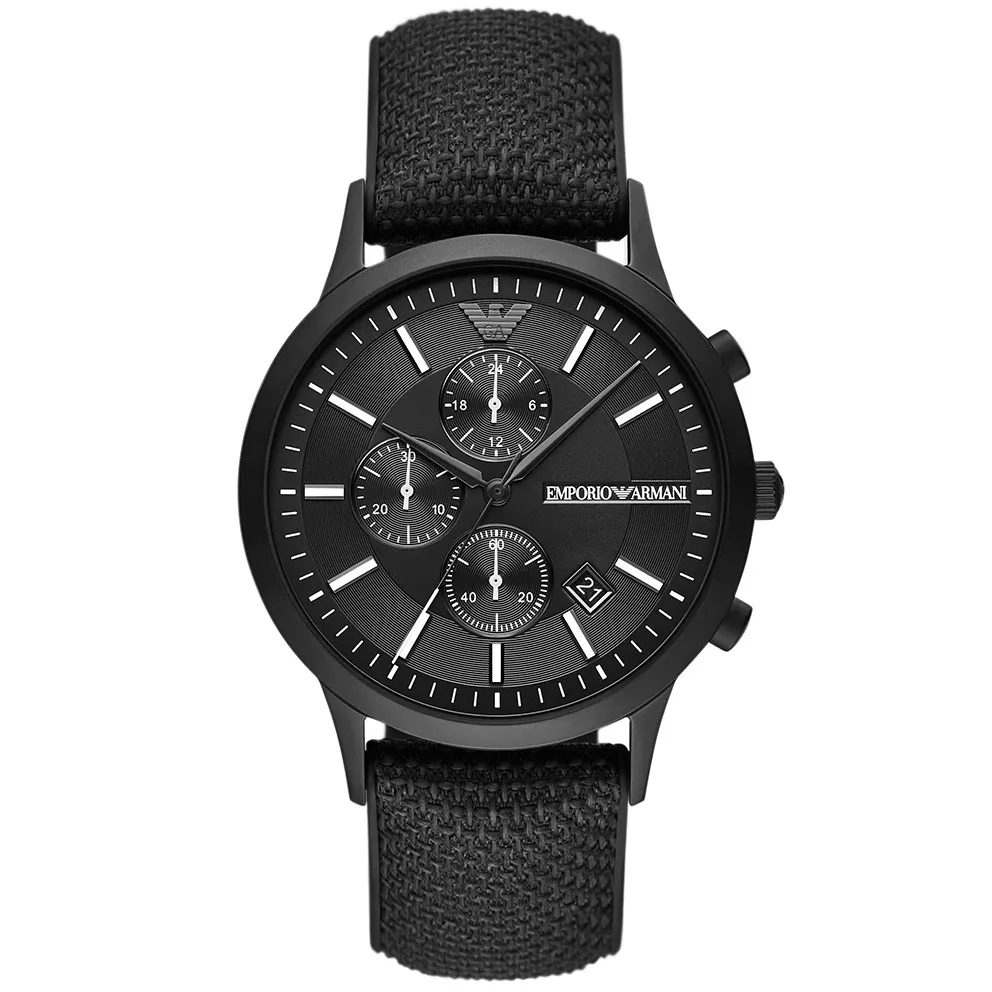 Emporio Armani AR11457 Horloge Renato Chrono staal-leder zwart 43 mm