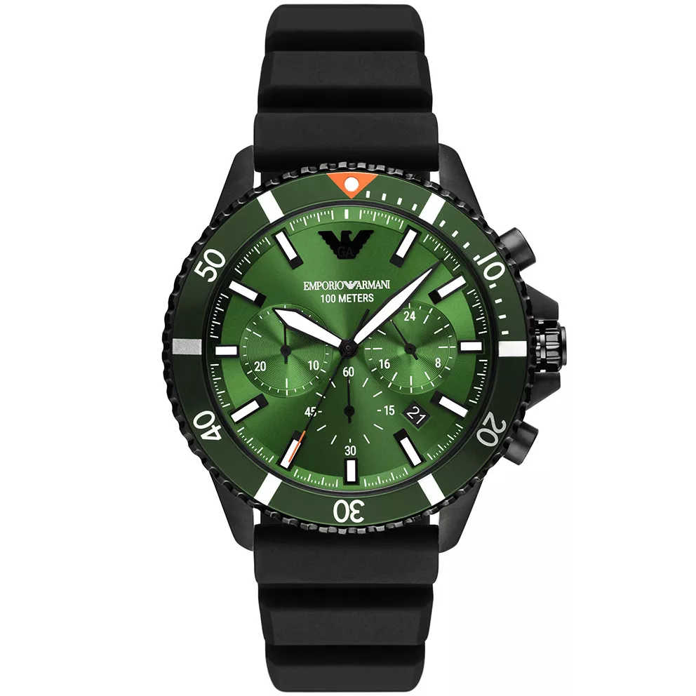 Emporio Armani AR11463 Horloge Diver Chrono staal-siliconen zwart-groen 43 mm