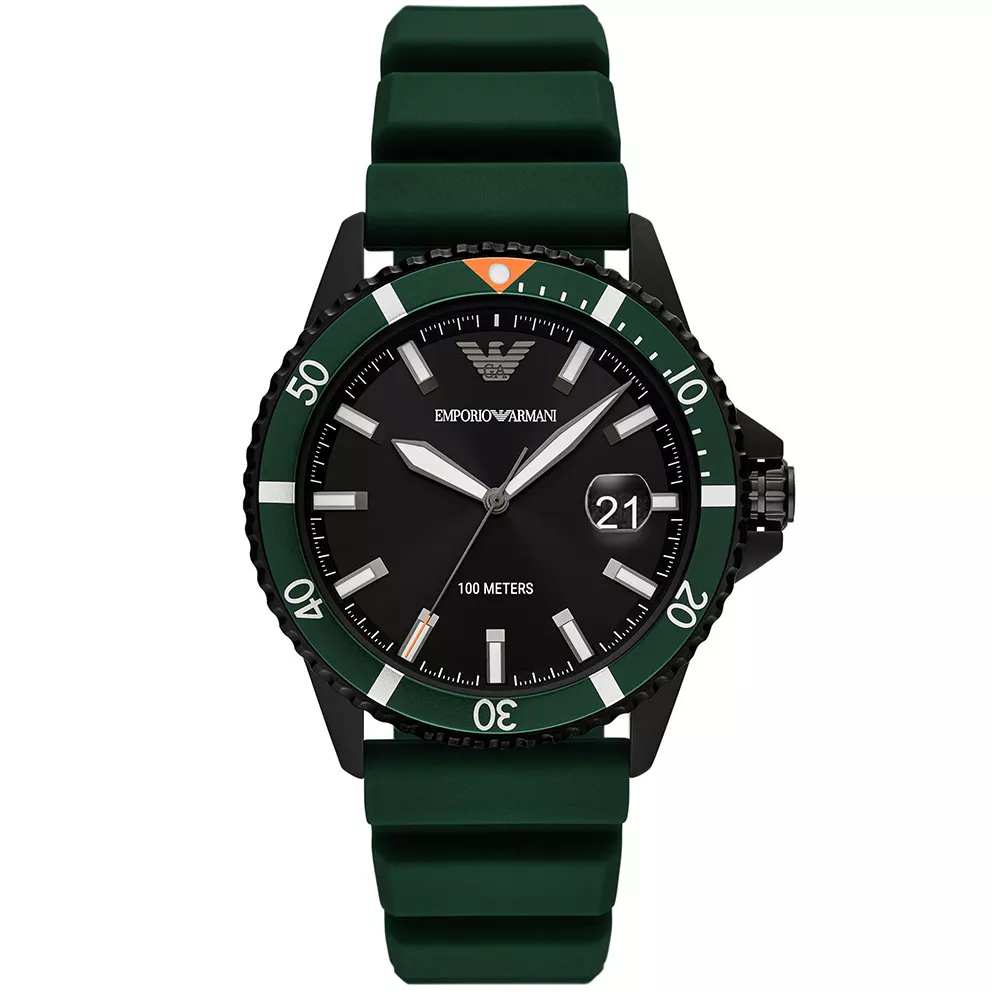 Emporio Armani AR11464 Horloge Diver Chrono staal-siliconen zwart-groen 42 mm