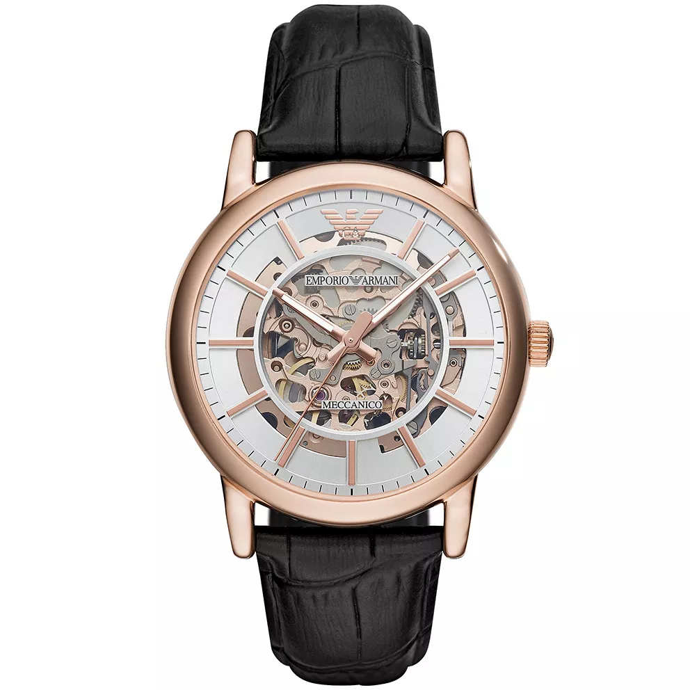 Emporio Armani AR60007 Horloge Luigi Automatic staal-leder rosekleurig-zwart 43 mm
