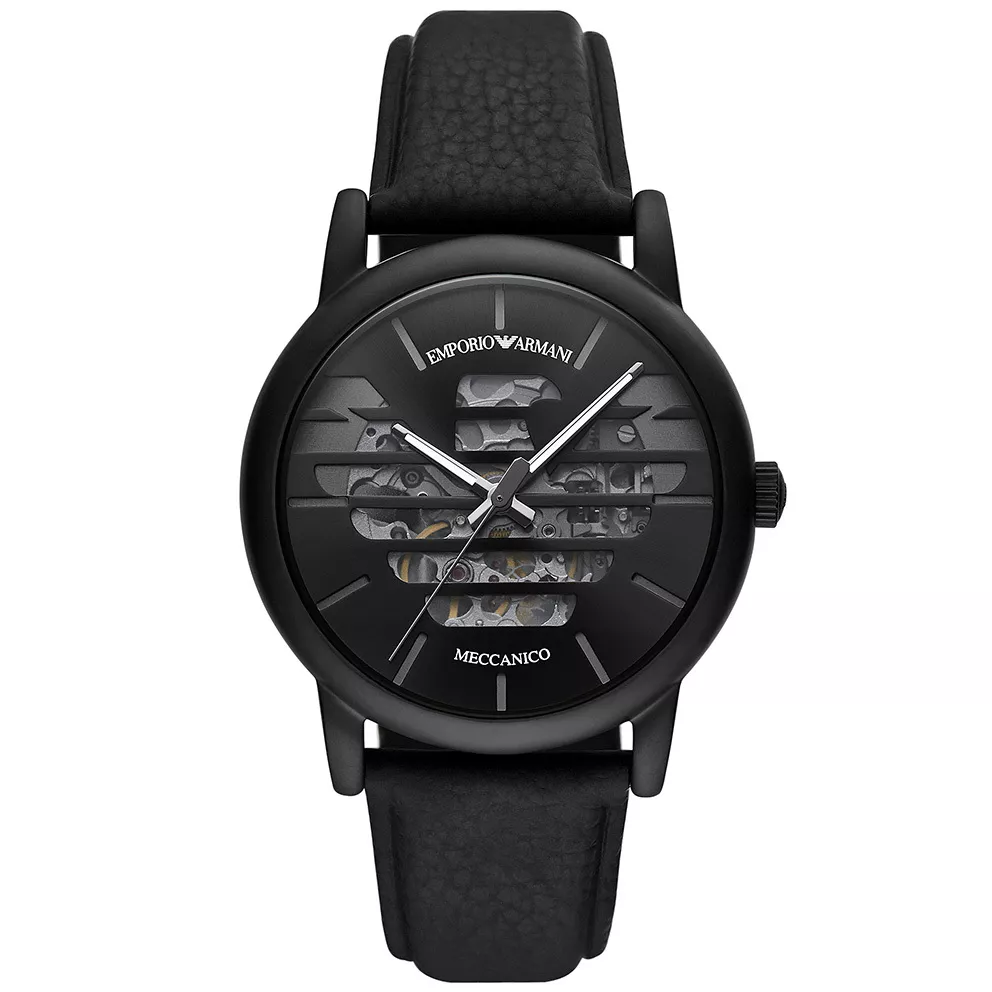 Emporio Armani AR60032 Horloge Luigi Automatic staal-leder zwart 43 mm