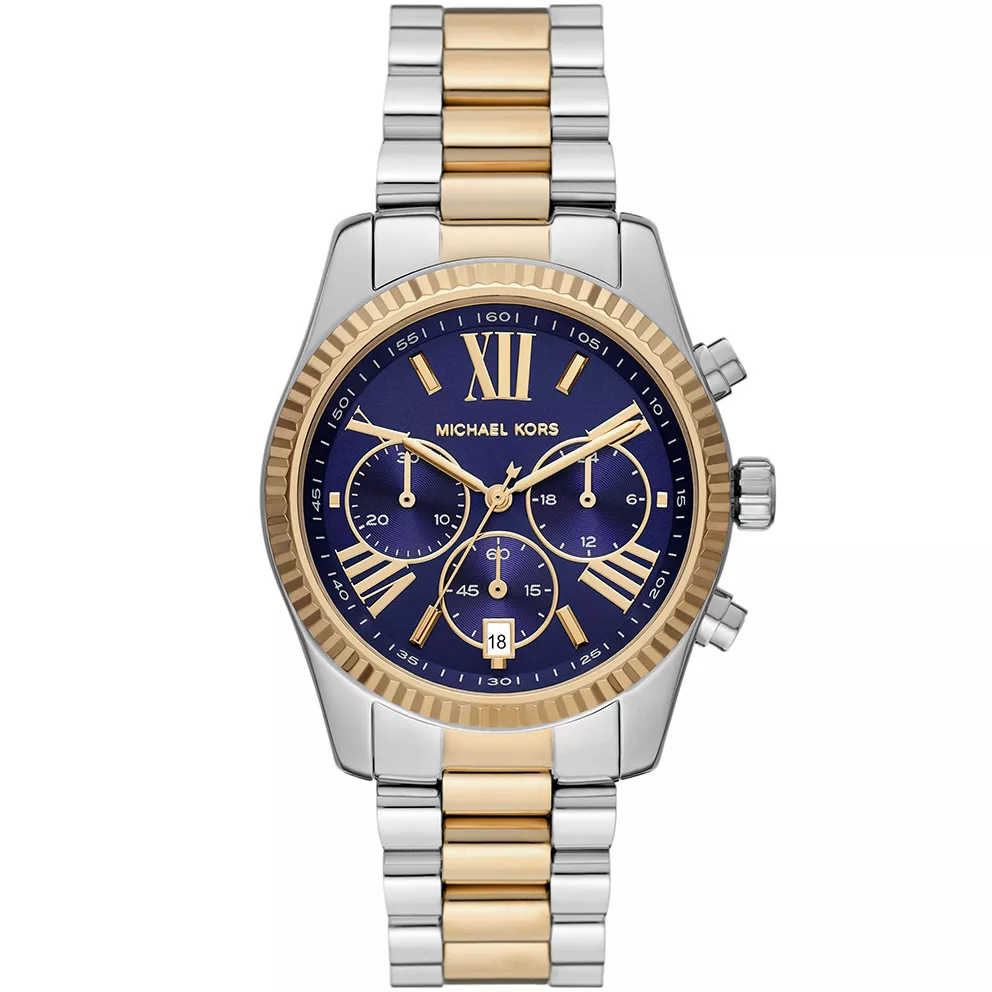 Michael Kors MK7218 Horloge Lexington Chrono staal zilver-en goudkleurig-blauw 38 mm