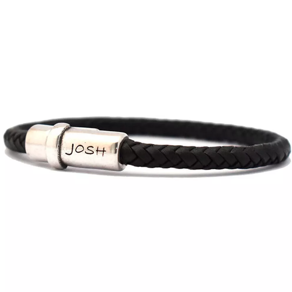 JOSH 9170-BRA-S-BL Armband leder-staal zwart-zilverkleurig 7 mm