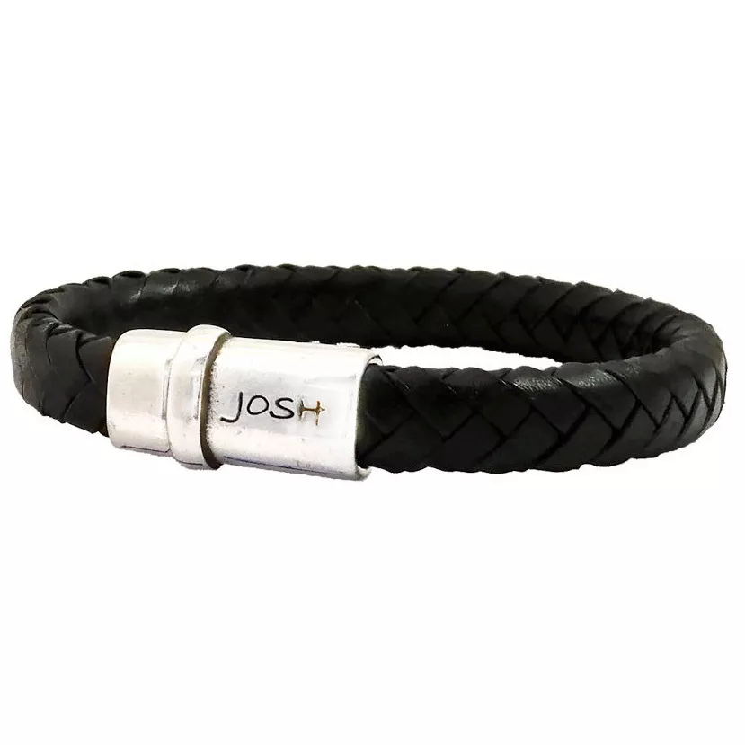 JOSH 9073-BRA-S-BL Armband leder-staal zwart-zilverkleurig 10 mm