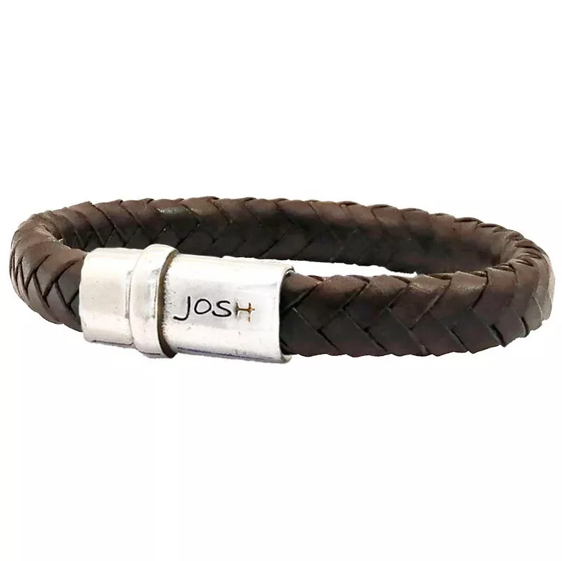 JOSH 9073-BRA-S-BR Armband leder-staal bruin-zilverkleurig 10 mm