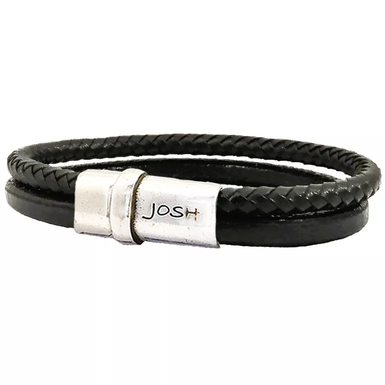 JOSH 09177-BRA-S-BL Armband leder-staal zwart-zilverkleurig 13 mm