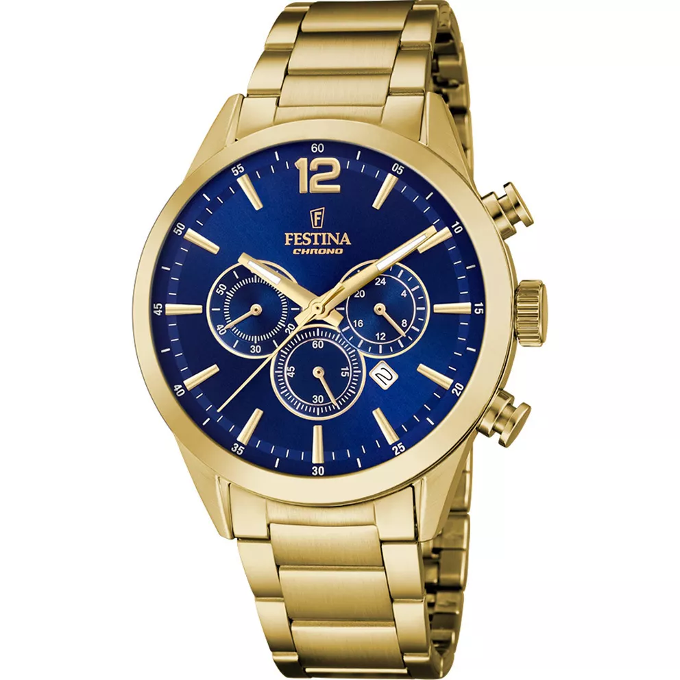 Festina F20633/2 Horloge Cab Chrono staal goudkleurig-blauw 43,5 mm