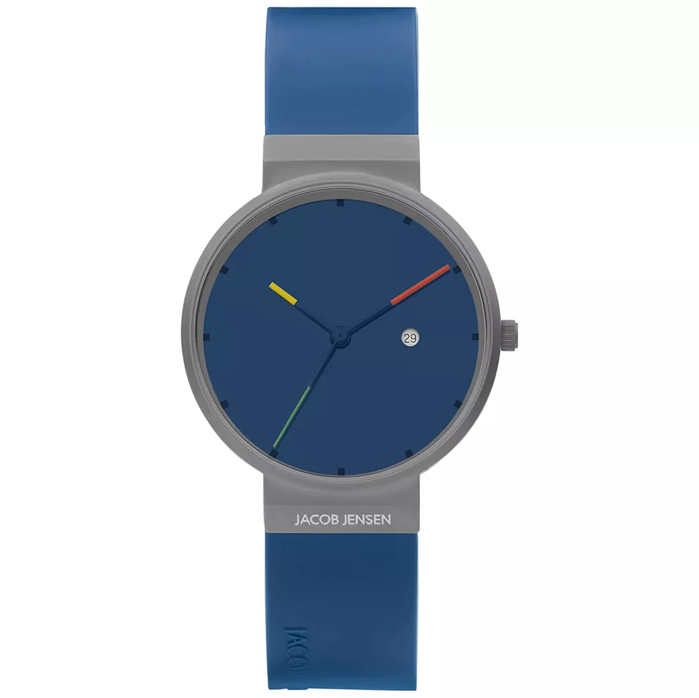 Jacob Jensen JJ644 Horloge titanium-rubber grijs-blauw 35,5 mm