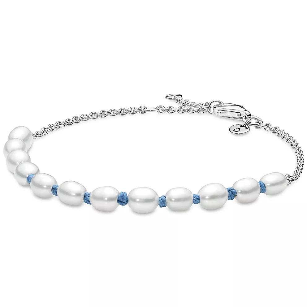 Pandora 591689C01 Armband Pearls zilver-zoetwaterparel-textiel wit-blauw