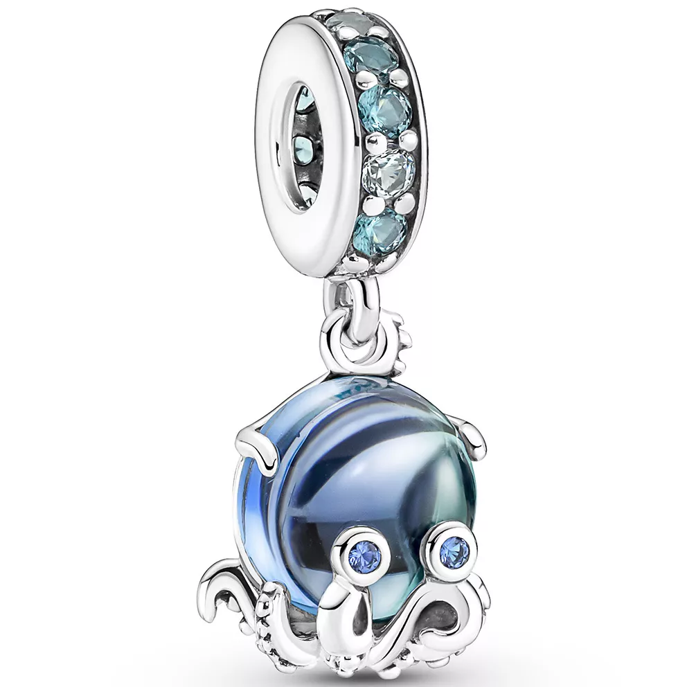 Pandora 791694C01 Hangbedel Cute Octopus zilver-muranoglas-kristal blauw