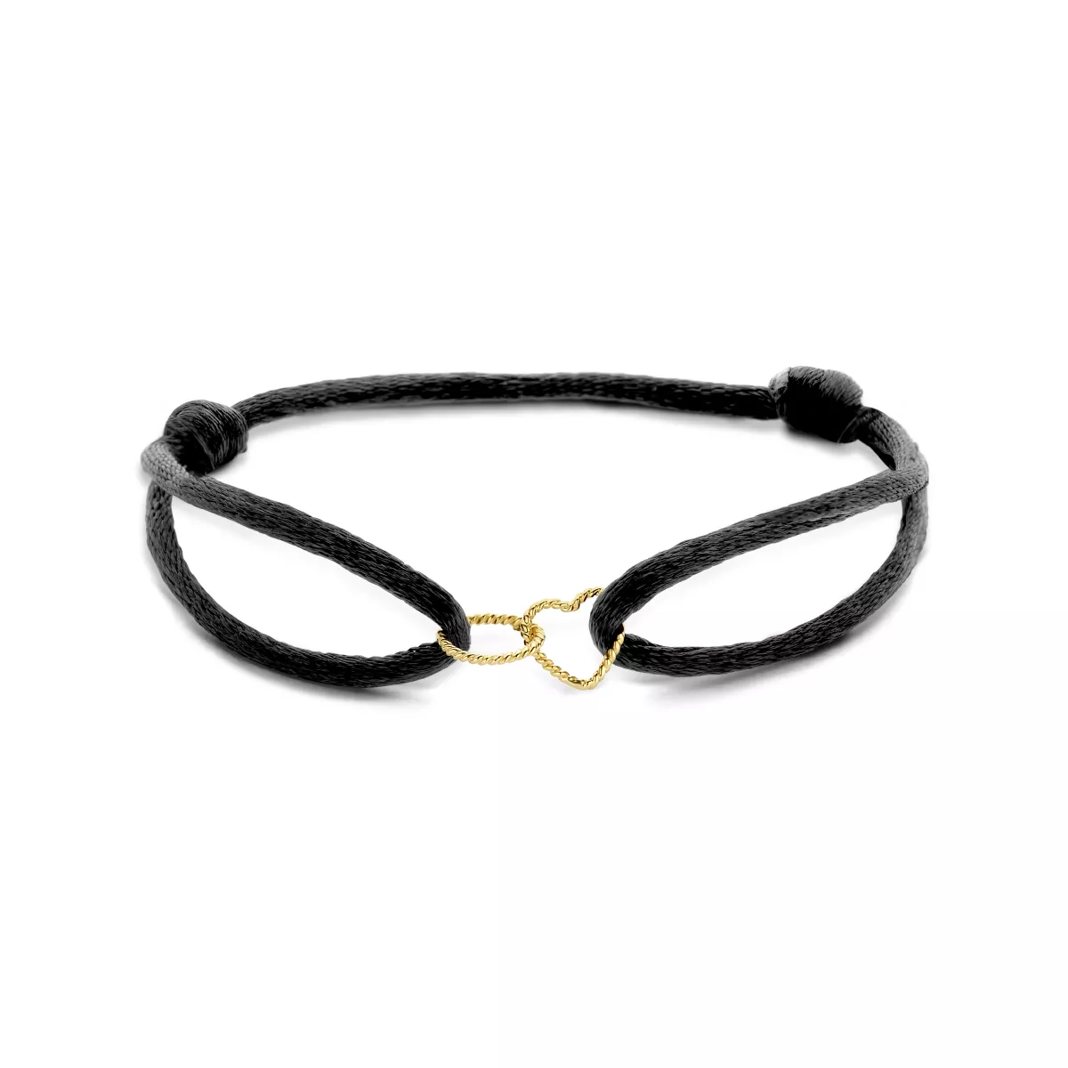 Armband Hartje-Rondje satijn-geelgoud zwart 13-26 cm 