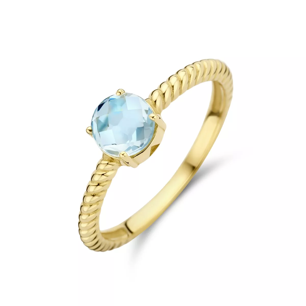 Ring geelgoud-topaas 0.91ct 6 mm goudkleurig-blauw