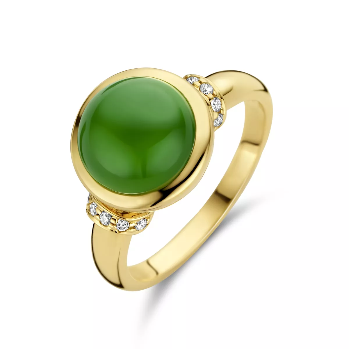 Ring geelgoud-agaat-diamant 0.08 ct H si groen-wit
