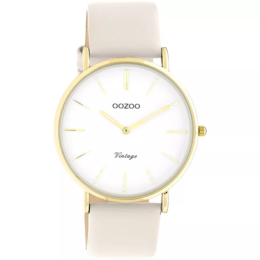 OOZOO C20253 Horloge Vintage staal-leder goudkleurig-lichttaupe 40 mm