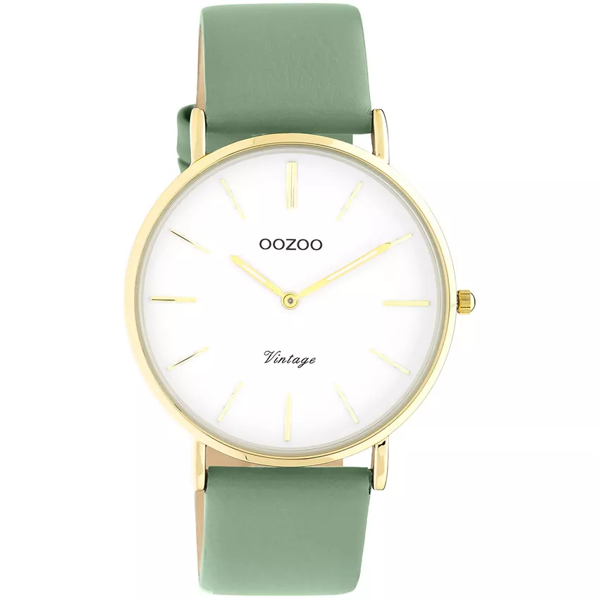OOZOO C20255 Horloge Vintage staal-leder goudkleurig-groen 40 mm