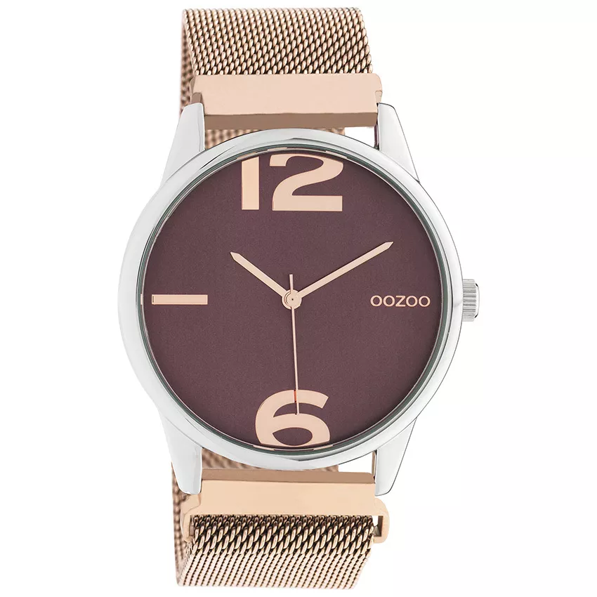 OOZOO C10868 Horloge Timepieces staal zilver-en rosekleurig-burgundy 40 mm
