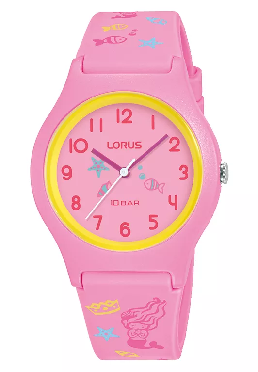 Lorus RRX49HX9 Horloge Young siliconen zilverkleurig-roze 34 mm