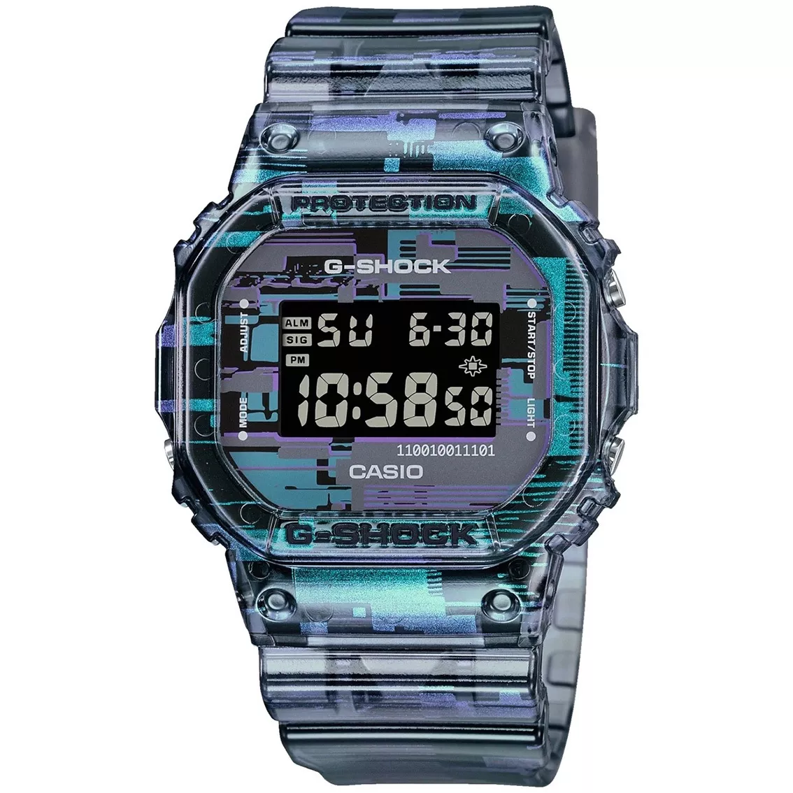 Casio G-Shock DW-5600NN-1ER horloge transparant-blauw multi-alarm 43 mm