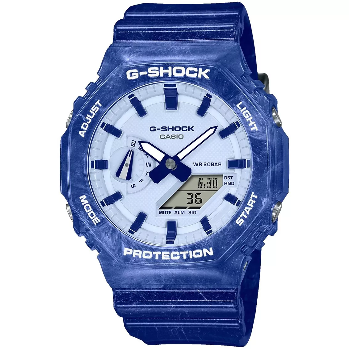 Casio G-Shock GA-2100BWP-2AER Horloge blauw 5 Alarmen 45 mm