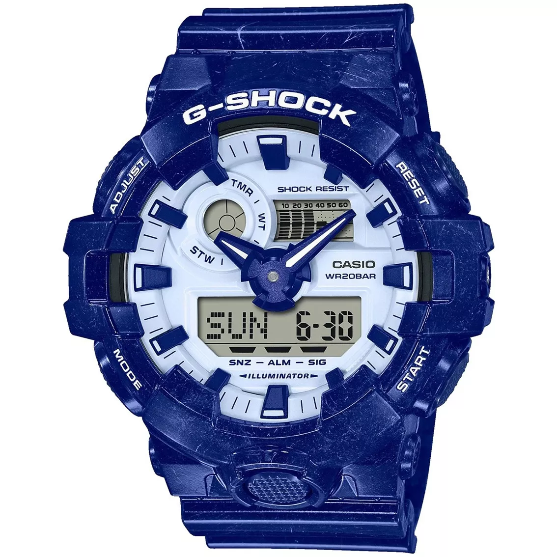 Casio G-Shock GA-700BWP-2AER horloge blauw, 5 alarmen 53 mm