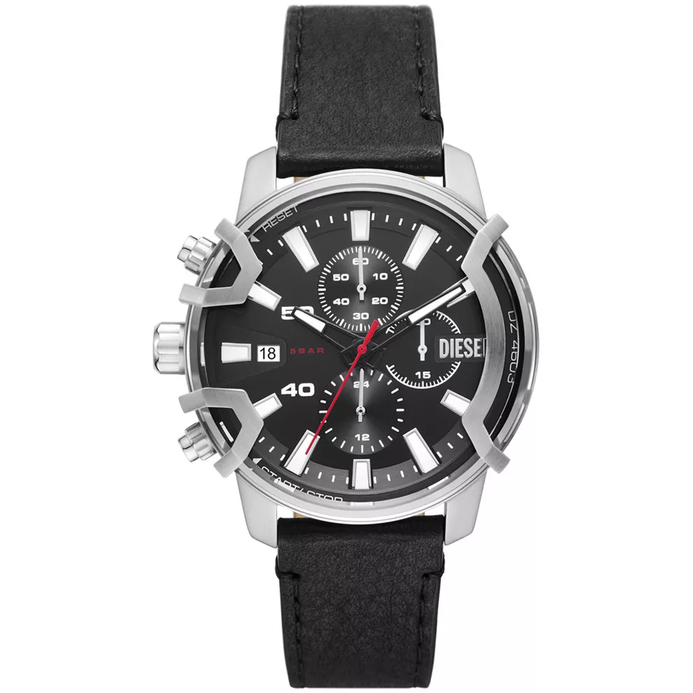 Diesel DZ4603 Horloge Griffed Chrono staal-leder zilverkleurig-zwart 42 mm