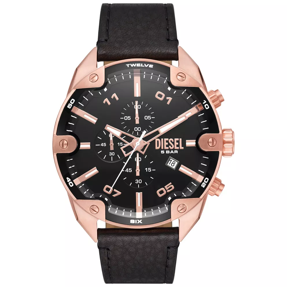 Diesel DZ4607 Horloge Spiked Chrono staal-leder rosekleurig-zwart 49 mm
