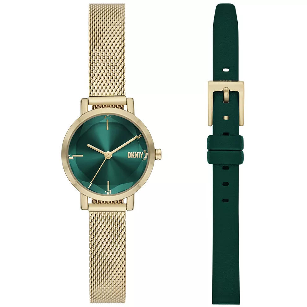 DKNY NY6631SET Horloge Giftset Soho staal goudkleurig-groen (+ stalen horlogeband) 24 mm