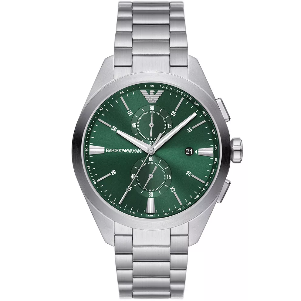 Emporio Armani AR11480 Horloge Claudio Chrono staal zilverkleurig-groen 43 mm