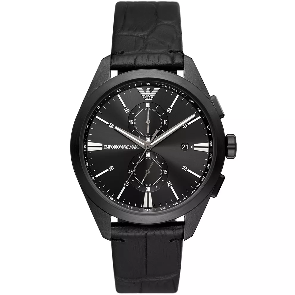 Emporio Armani AR11483 Horloge Claudio Chrono staal-leder zwart 43 mm