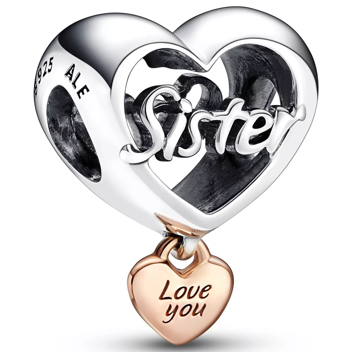 Pandora 782244C00 Bedel Love You Sister Heart zilver-en rosekleurig