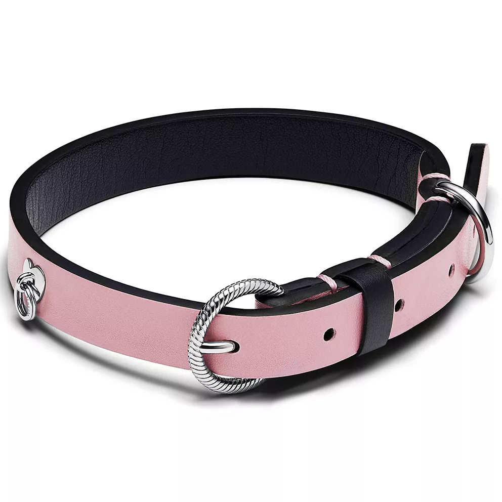 Pandora 312262C02 Pet Jewellery Halsband staal-leder roze-zwart