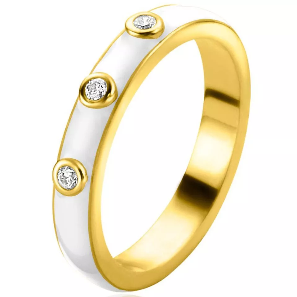 Zinzi ZIR2315W  Ring zilver-zirconia-emaille goudkleurig-wit 3 mm