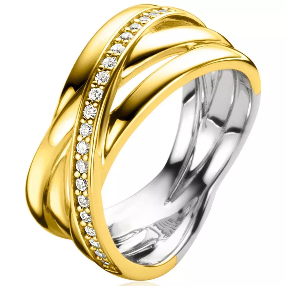 Zinzi ZIR1790Y Ring Cross-Over zilver-zirconia goud-en zilverkleurig wit 9,7 mm