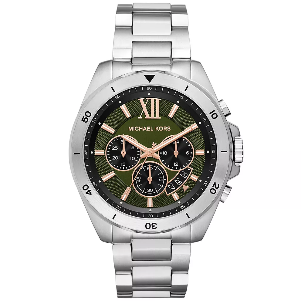 Michael Kors MK8984 Horloge Brecken Chrono staal zilverkleurig-groen 45 mm