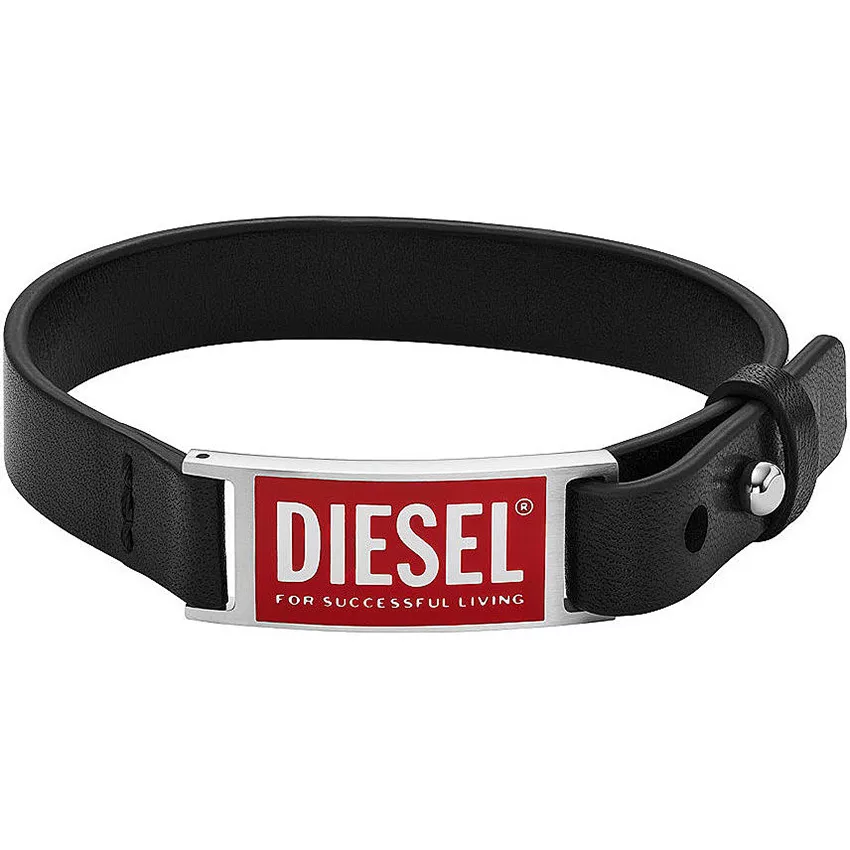 Diesel DX1370040 Armband staal-leder zwart-zilverkleurig-rood