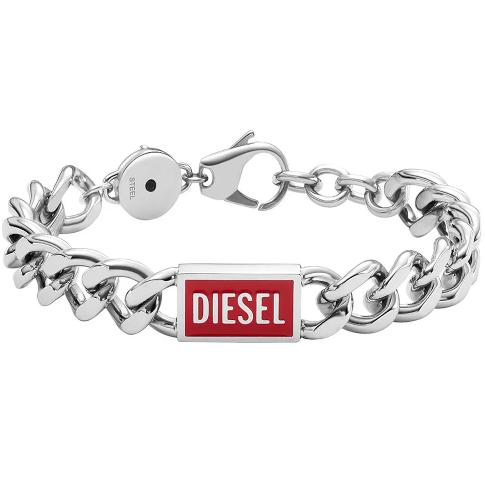 Diesel DX1371040 Armband staal zilverkleurig-rood