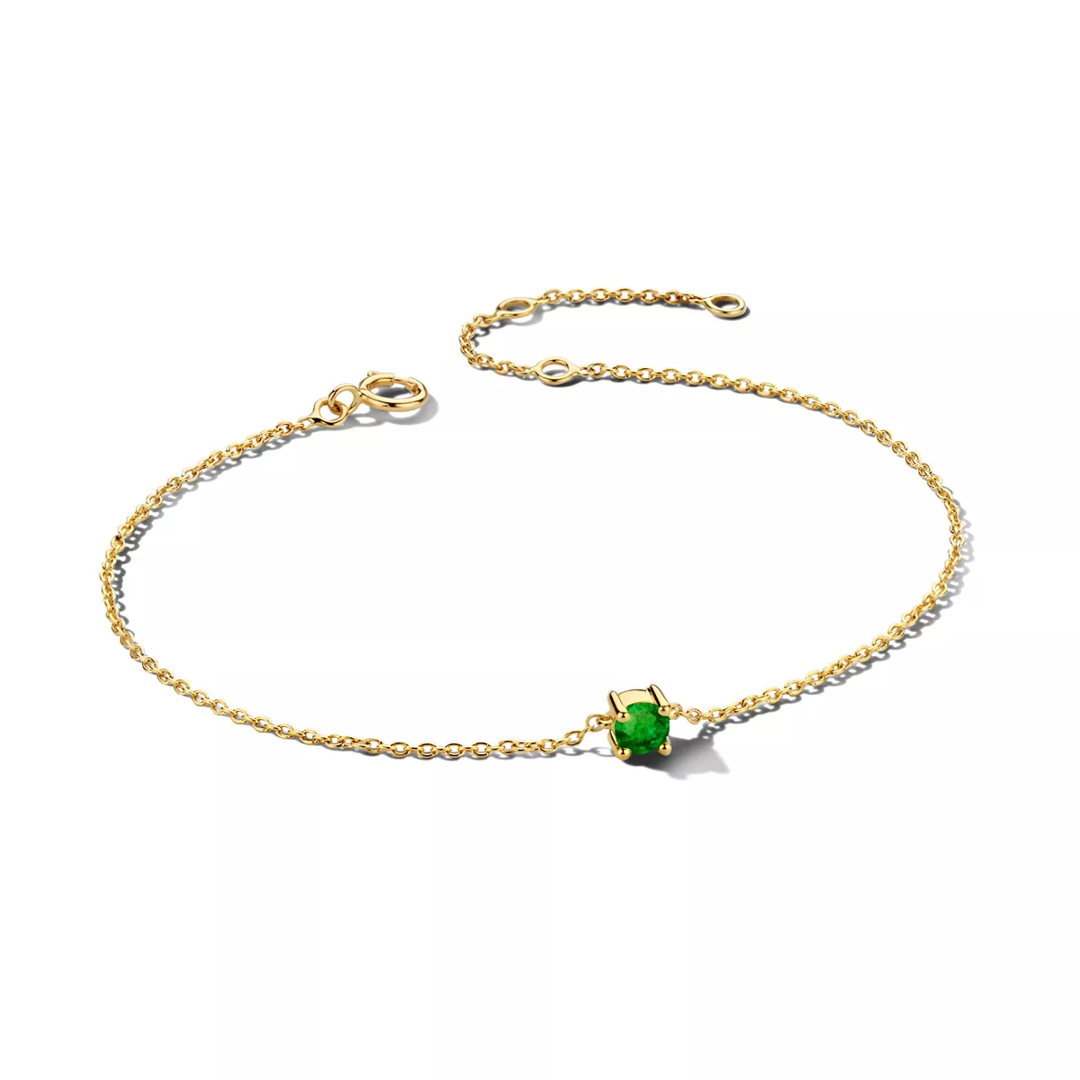 Armband Geboortesteen Mei geelgoud-smaragd 0,20ct groen 15,5 - 17 - 18,5 cm