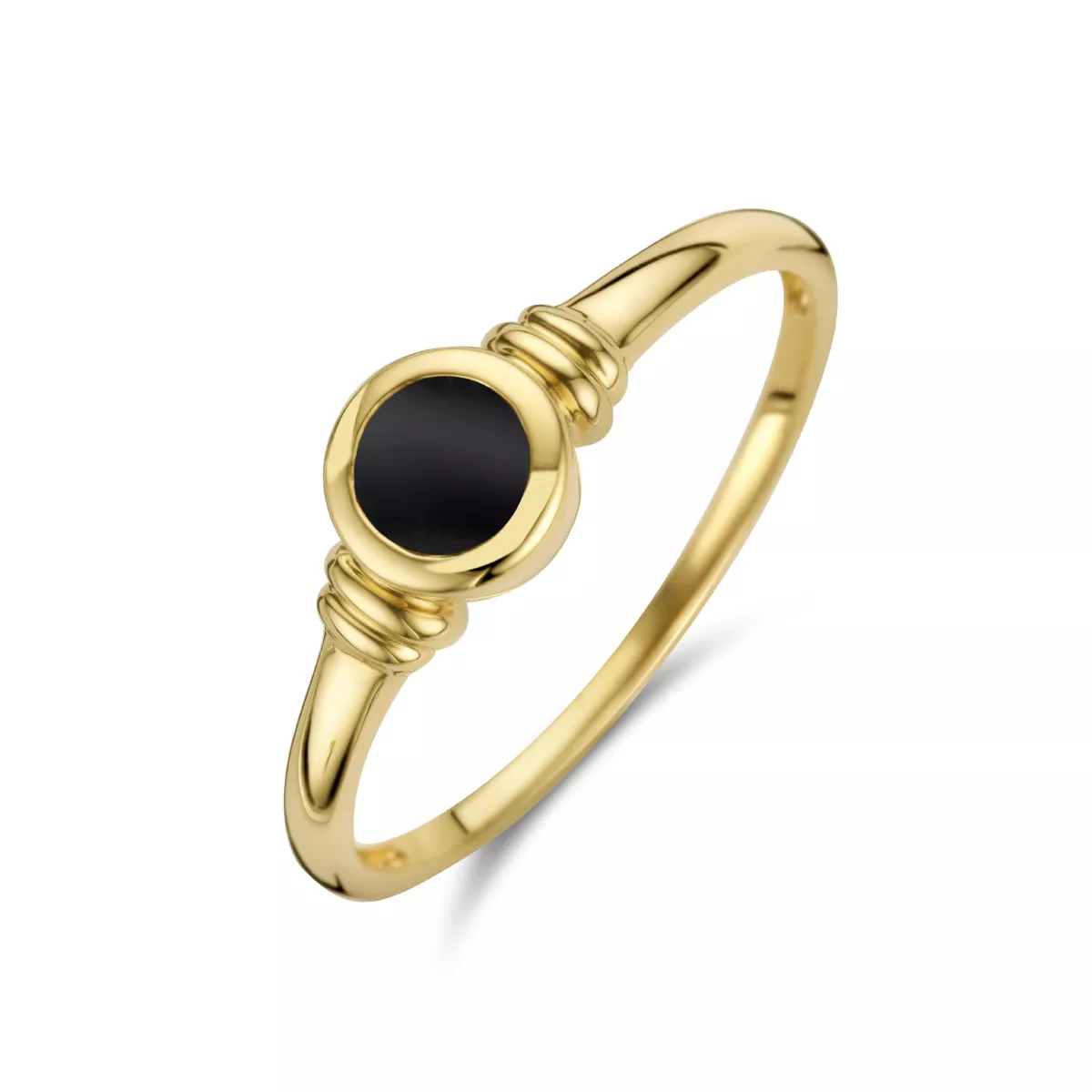 Ring Onyx Rond 0.26ct geelgoud zwart-goudkleurig 6,5 mm