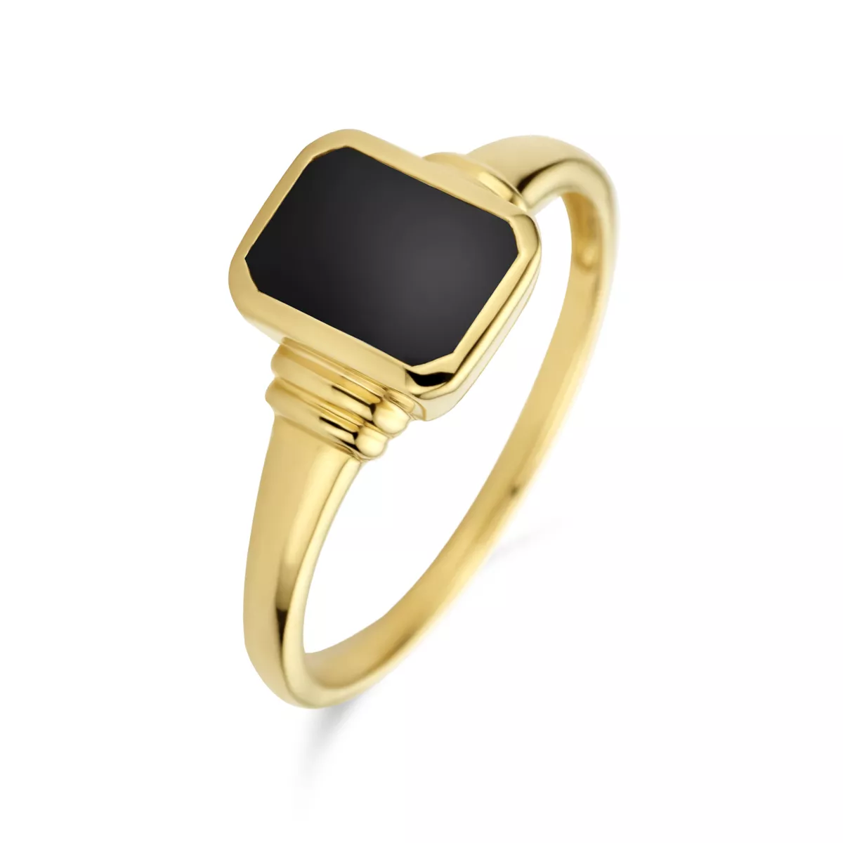 Ring Onyx Rechthoek 1,0 ct. geelgoud zwart-goudkleurig 9 mm