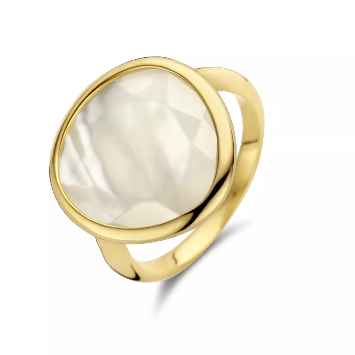 Ring Parelmoer geelgoud-parelmoer goudkleurig-wit 17 mm
