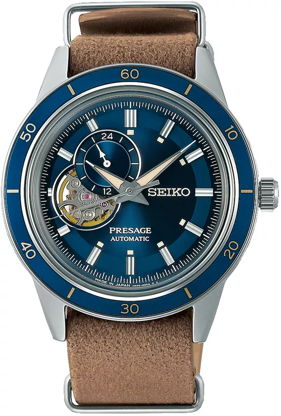Seiko Presage SSA453J1 Horloge Automaat staal-leder zilverkleurig-blauw-bruin 40,8 mm 
