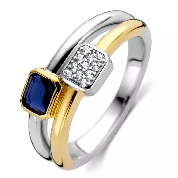 TI SENTO-Milano 12275BY Ring zilver-kleursteen goud- en zilverkleurig-blauw