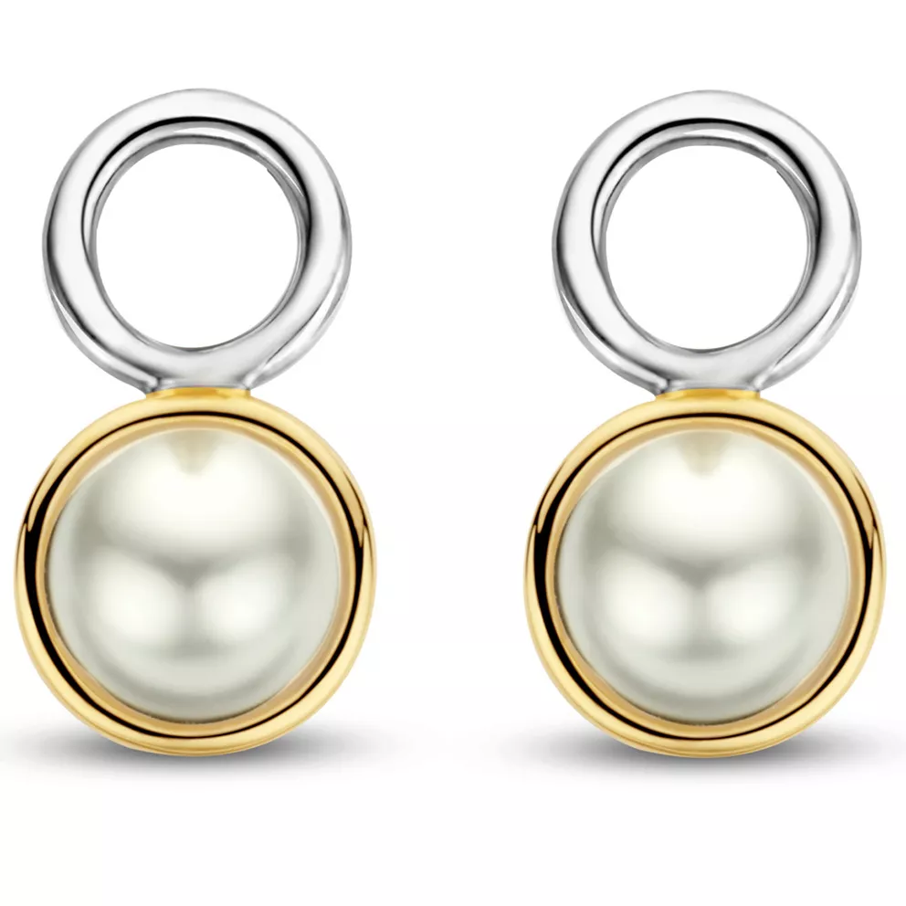 TI SENTO-Milano 9255YP Oorbedels Crystal Pearl zilver-parel goud-en zilverkleurig-wit 7,5 x 14 mm
